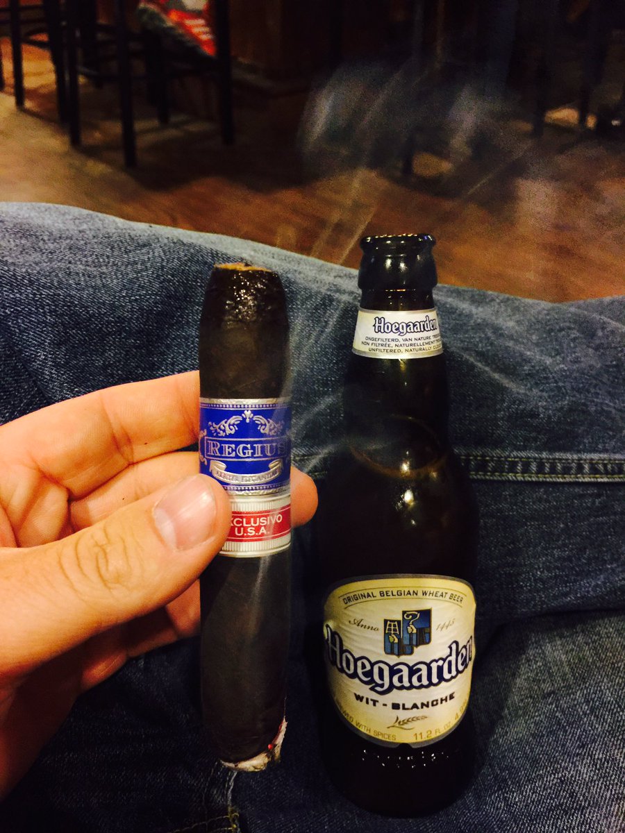 castrosbackroom's tweet photo. Regius Blue and a Hoegaarden to end the night @castrosbackroom @regiuscigars https://t.co/2gN9CjPb6T