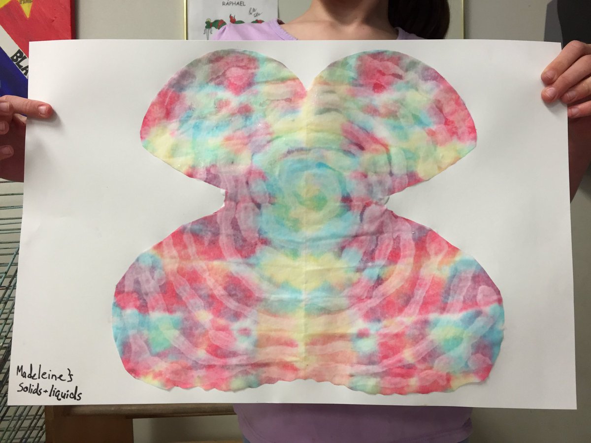 warrenschoolart's tweet photo. This week in art: K symmetrical butterflies, 1st scratch art Wild Things, and 2nd Solid/Liquid Lab. https://t.co/mkgMaRkYov