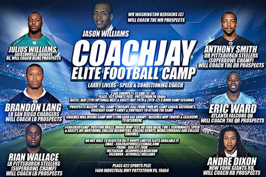 TSwittenburg's tweet photo. CoachJay elite coaching clinic. Hosted by two-time Super Bowl winner Anothony Smith. https://t.co/5pjUej8AKW