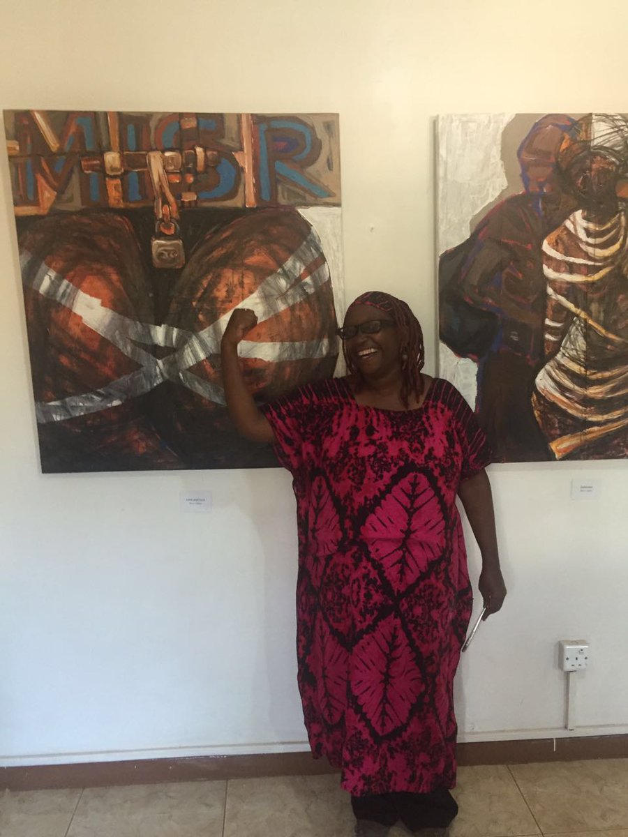 drstellanyanzi's tweet photo. Meeting @CollinSekajugo, the painter behind 'The Fist of Stella Nyanzi' rekindled the fire to expose #RotAtMISR. https://t.co/yA3uidLPEX