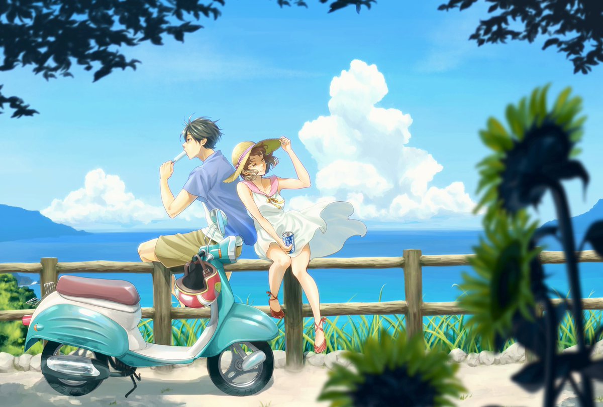 ট ইট র ちゃまこう やっと完成した 夏のイラスト 背景とかバイクとか頑張りましたョ 夏が待ち遠しい オリジナル 夏 イラスト