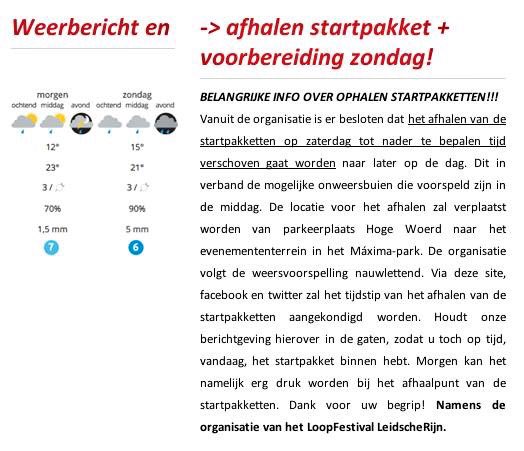 LOOPVLR's tweet image. Tijdstip afhalen vandaag startpakket wordt later! Zie: deloopvanleidscherijn.nl/pg-26676-7-627… @LOOPVLR @DivaRunLR @Lintwurmpie Run