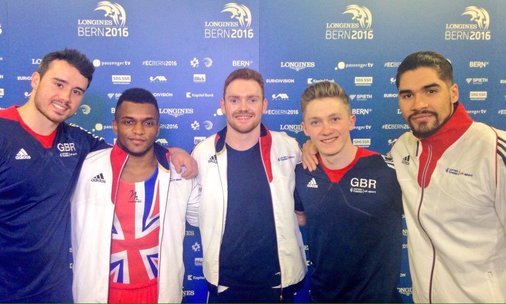 BritGymnastics's tweet photo. It's the men senior team final today @gymBern2016 LIVE @BBCOne at 1.30pm! Keep your good luck messages coming in! 🇬🇧 https://t.co/8WWkGw2Zf6