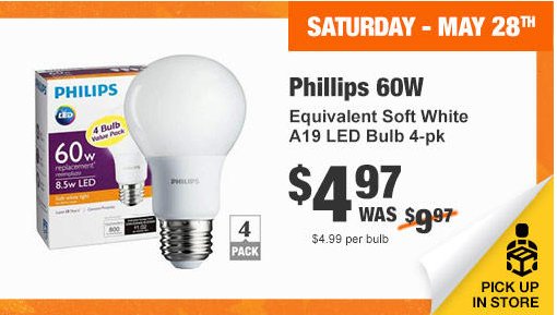 MainstreamGrn's tweet photo. TODAY ONLY- $4.97 for 4 LED💡 s NOW u cn change ALL💡s in ur 🏠 &amp; cut 80% of electric used 4 light #LEDsale #HomeDepot https://t.co/FLX7cdCnPm