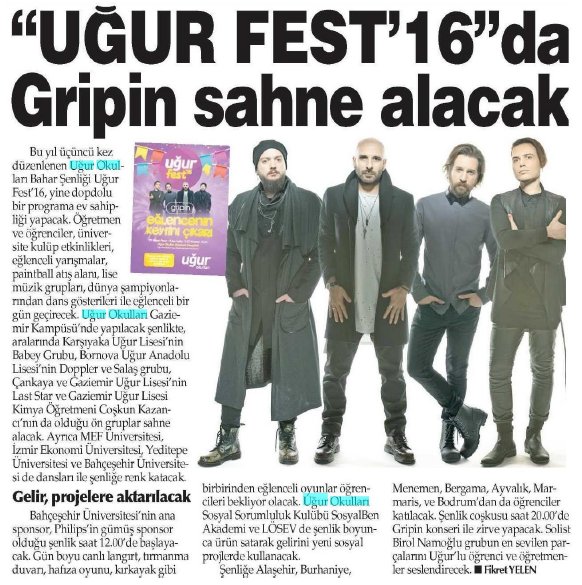 "UĞUR FEST’16"da Giripin sahne alacak @gazeteyenigun