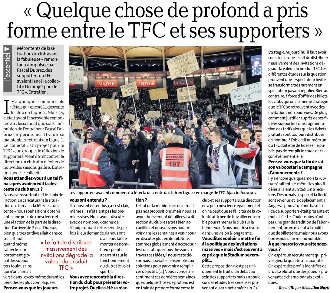 Projet_TFC's tweet photo. Le mouvement #projetTFC en interview dans @ladepechedumidi @ladepeche31 : https://t.co/pbYgr36MEW https://t.co/sqjUexpkBY