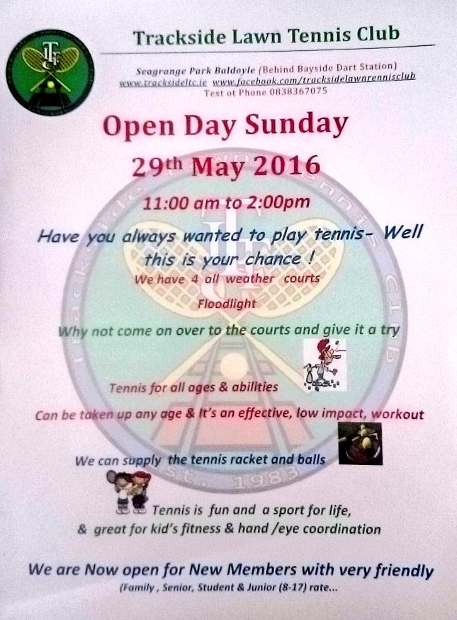 WallaceBaldoyle's tweet photo. Open Day

Tomorrow Sunday

Trackside Lawn #Tennis Club

All Welcome 🎾

@DjokerNole
@EVENTSinFingal
@cooneyirelandam https://t.co/5a2qIbxnNk