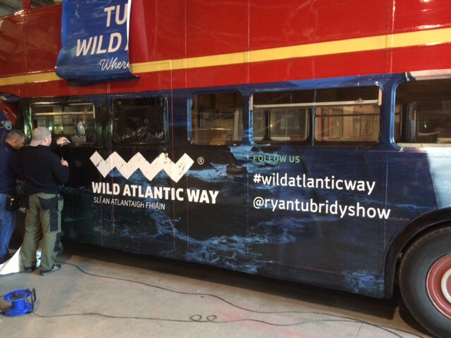 OliverCallanRTE's tweet photo. 'Tubs on Tour' bus almost ready for Wild Atlantic Way adventure! Summer tunes playlist suggestions?! #waw https://t.co/no7vuKdqlQ