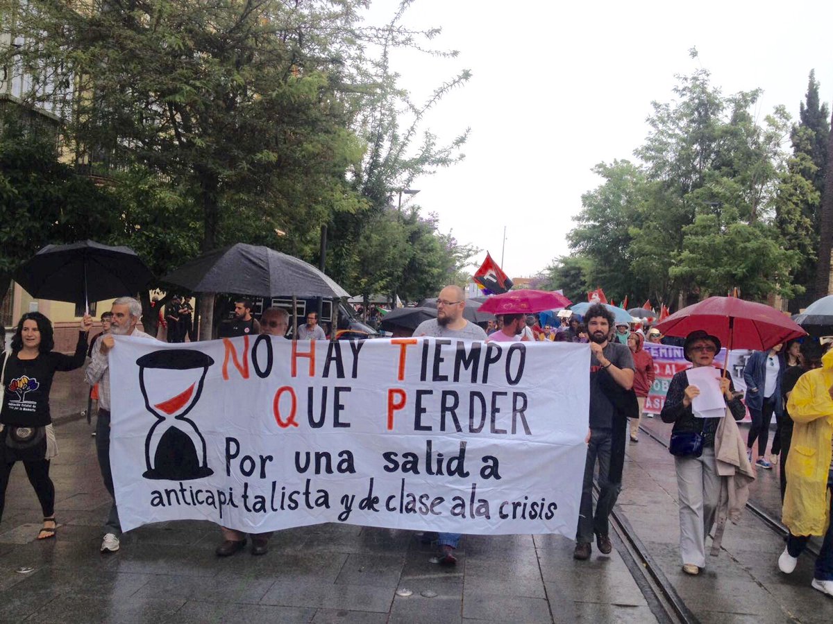 NHTQPSevilla's tweet photo. Deuda NO,austericidio NO,UE NO,#PanTechoTrabajo SÍ,frente al #reformismo #anticapitalismo en las calles #28M #NHTQP https://t.co/lFz5l9835y