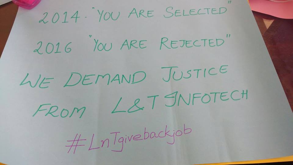 For_IT's tweet photo. #LnTInfotechScam @BandaruDattatry @LnT_Infotech hs done injustice to students.Labour Min pls help s gt jobs bk @ndtv https://t.co/erzaYWpDFc