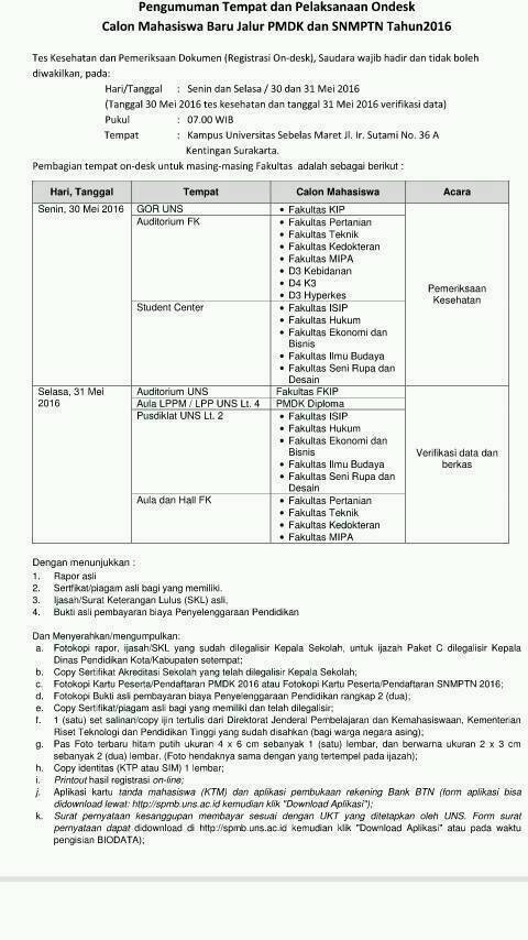 Jadwal ONDESK Calon Mahasiswa Baru jalur PMDK dan SNMPTN tahun 2016 :)