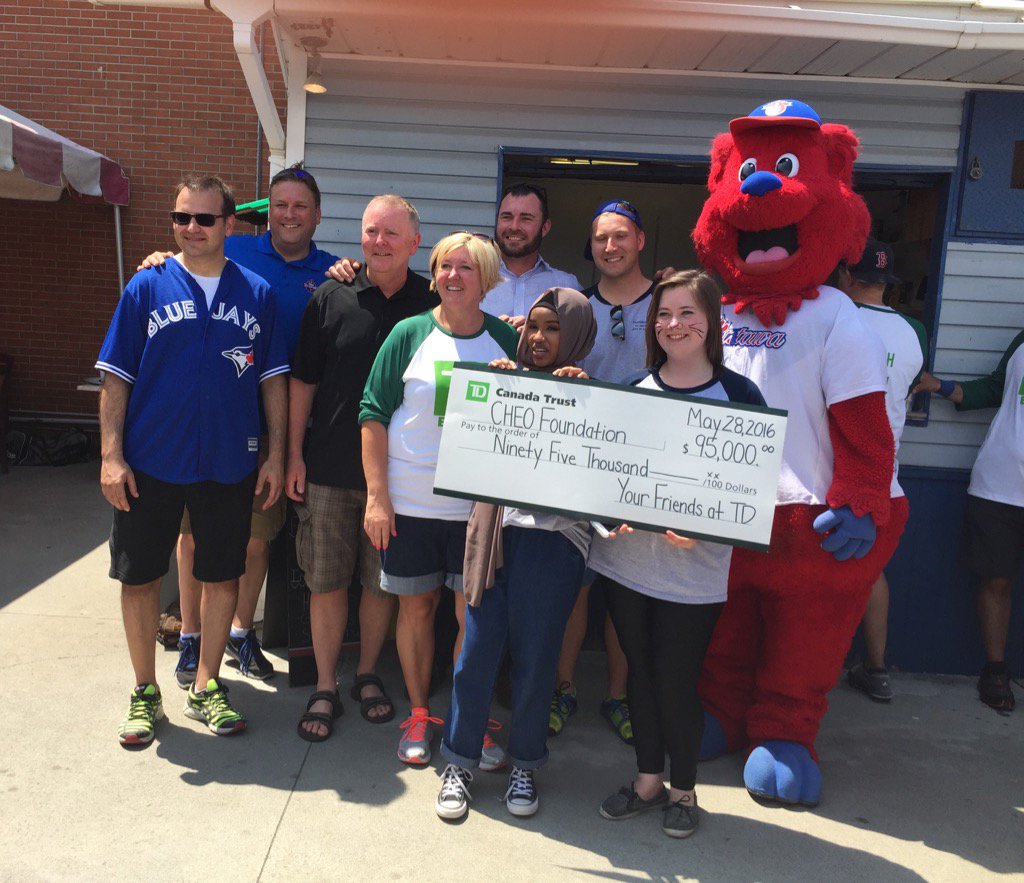 Incredible fundraising efforts by TD Staff!!! $95k to the CHEO Foundation <a href="/CHEOhospital/">CHEO hospital</a> @TDCHEO_BASEBALL @JaneD_TD