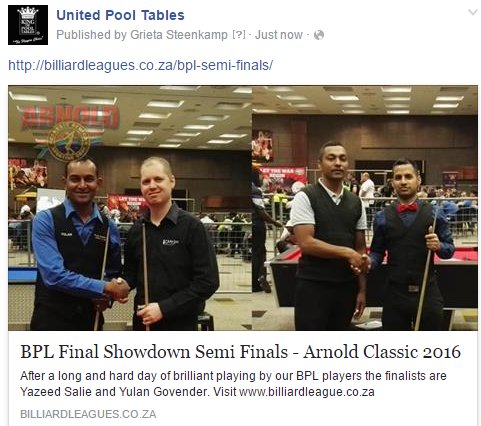 UnitedPool's tweet image. Finals tomorrow at 1:30pm. Dont miss it guys!!!
billiardleagues.co.za/bpl-semi-final…