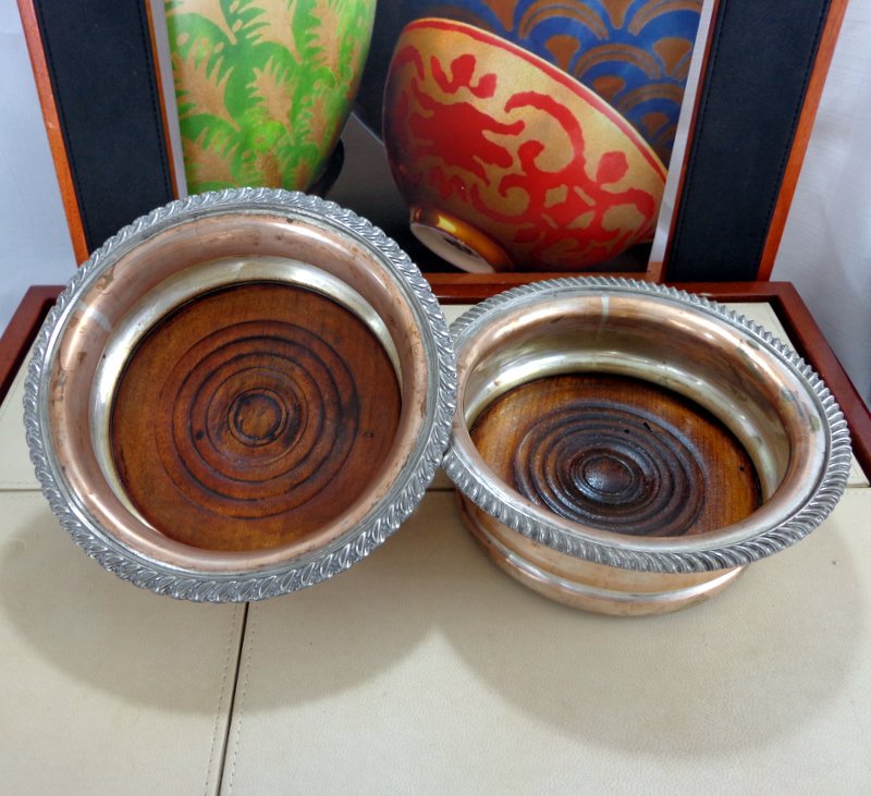 Antique Victorian Wood Silver Plated Wine Bottle Coasters #tabledecor  #victoriandecor ebay.eu/1qDr0r7?