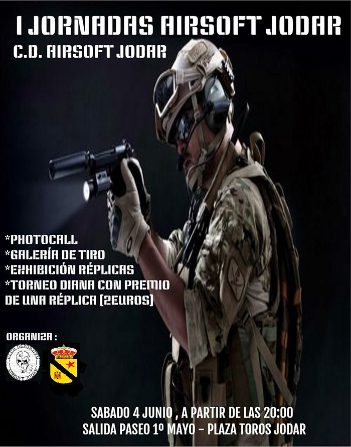 AytodeJodar's tweet photo. 4 de junio - I Jornadas de Airsoft Jódar

#Jódar #AirsoftJódar
+INFO: https://t.co/xxHIbMfYCe https://t.co/BNVl7KkJJ7