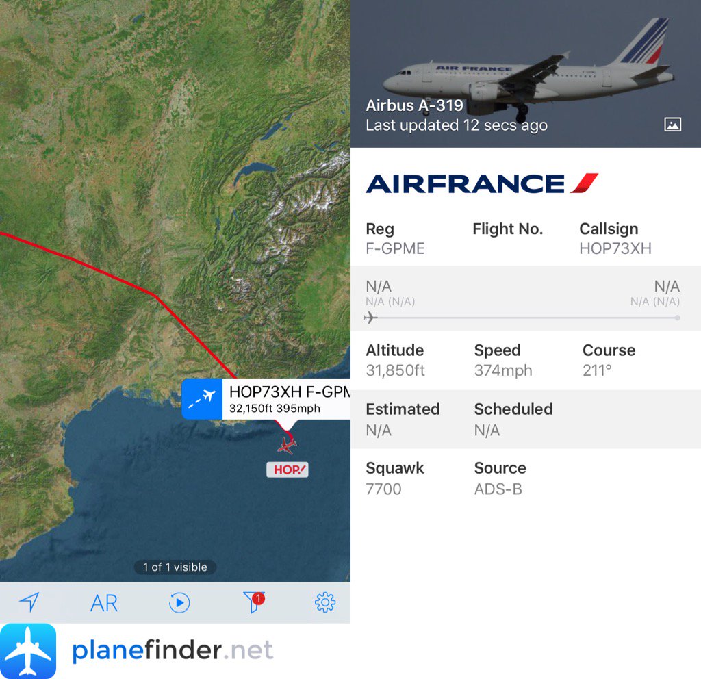 7700squawk1's tweet photo. Squawking #7700 F-GPME (HOP73XH) using @planefinder https://t.co/yYEWMGsaPY https://t.co/pkPLjH8deo