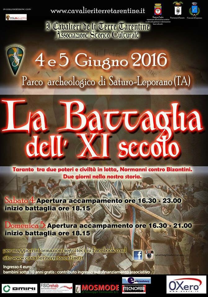 CavalieriTA's tweet image. #LaBattagliadellXISecolo il 4 e 5 giugno al Parco Archeologico di #Saturo a #Taranto !!!
