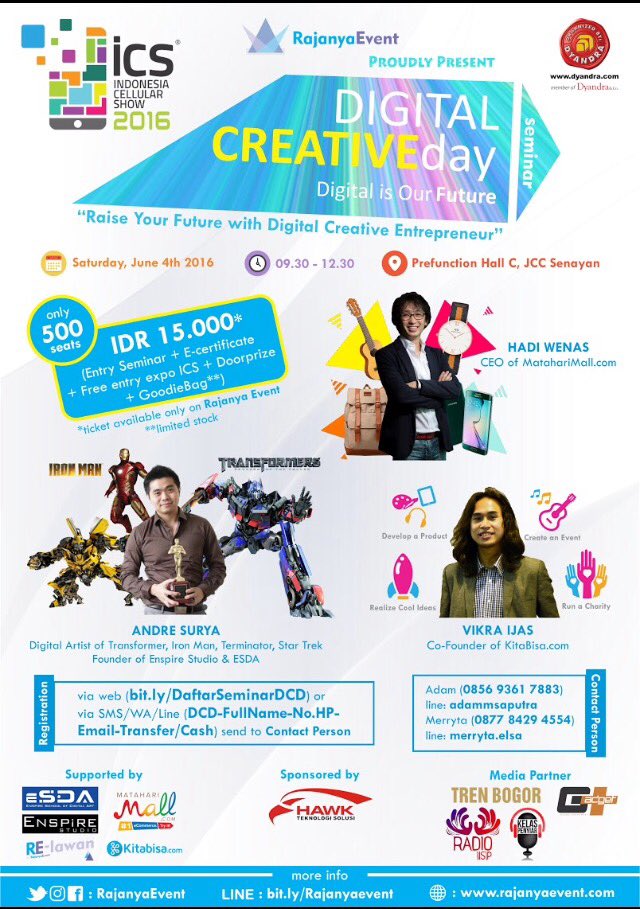 RajanyaEvent's tweet photo. Seminar Digital Creative Day by @RajanyaEvent @ics_expo | 4 Juni 09.30-12.30 di JCC Senayan | 15K |Adam 085693617883 https://t.co/70Tr6eYpjK