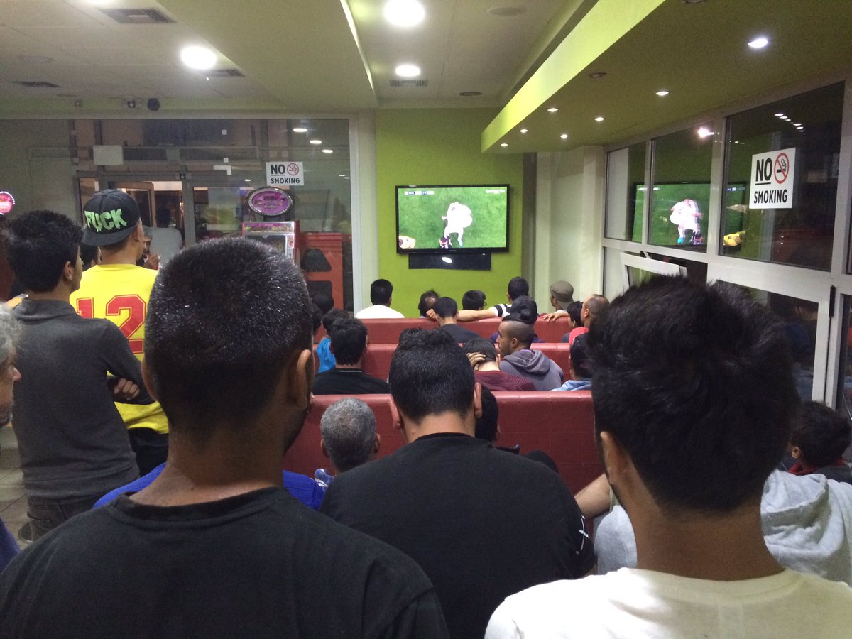 Ed_Morgan_'s tweet photo. No escaping it. Watching #championsleaguefinal2016 in EKO #refugeecamp in Greece https://t.co/sTmxxilwdE