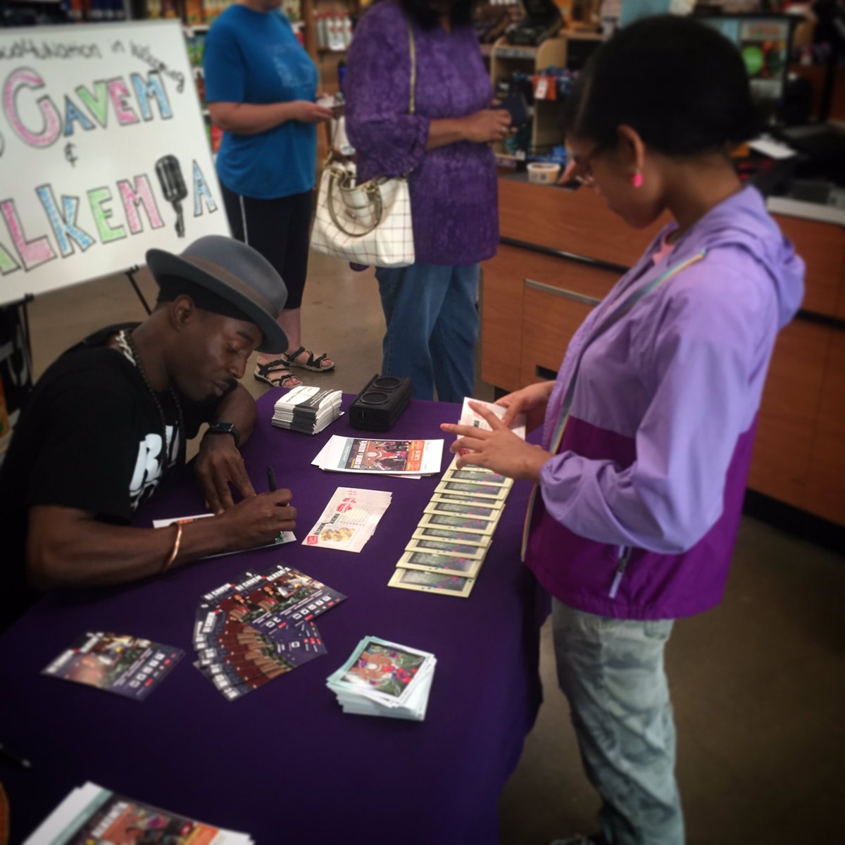 IETEF's tweet photo. Exclusive album signing in the PRODUCE SECTION  in TX #austin @IETEF @NaturalGrocers @ALKEMIAEARTH #CulinaryConcert https://t.co/uMSHPjsvfv