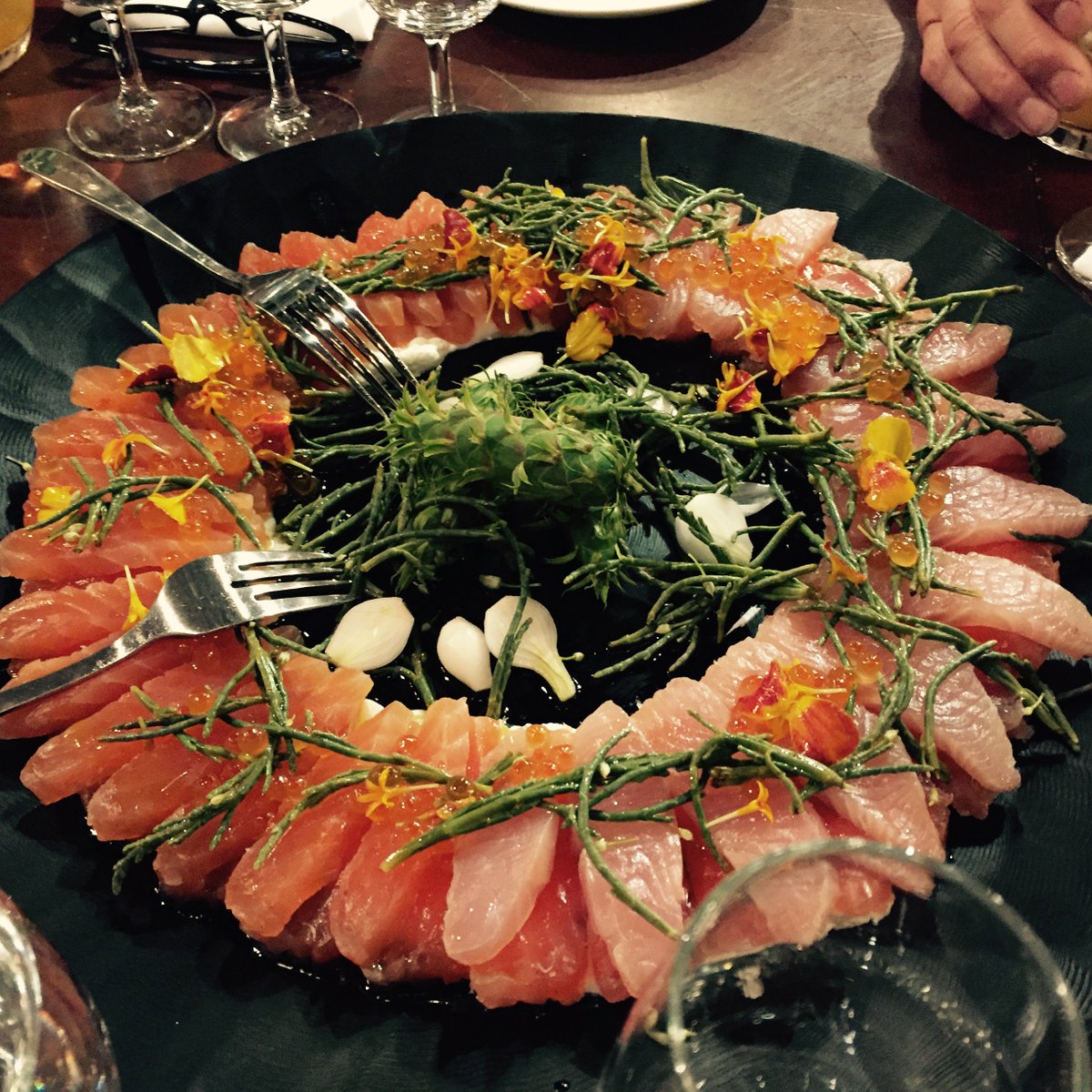 cocoanymph's tweet photo. @Bittered_Sling #BSbistro brunch. Aquavit cured salmon w/pickled sea asparagus, marigolds and yogurt. Amen, humans. https://t.co/uLEpr9ROwF