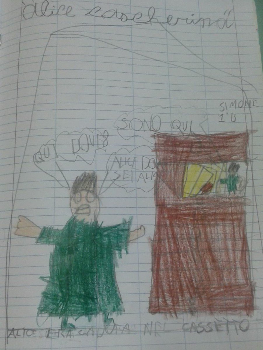 Il papà dice: che bello che abbiamo torvato Alice!! Michelle, Tiziano, Haron, Simone 1^B #TwAlbi/Rodari