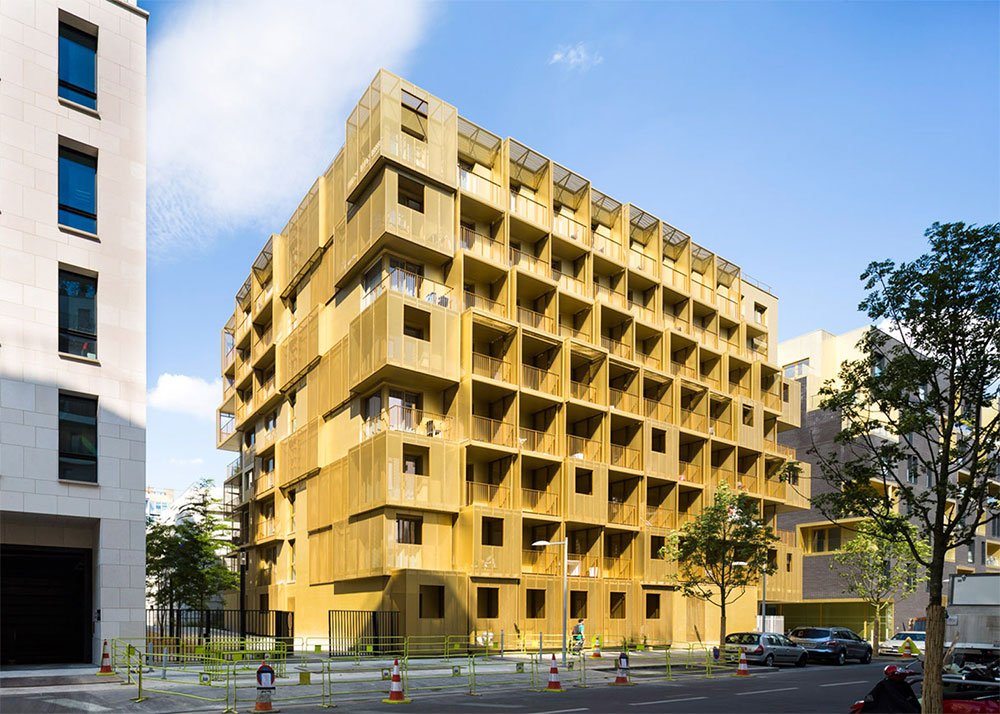 Golden housing blocks by Hamonic+Masson via @Dezeen bit.ly/27FASl5 #Paris #Architecture #StudentHousing