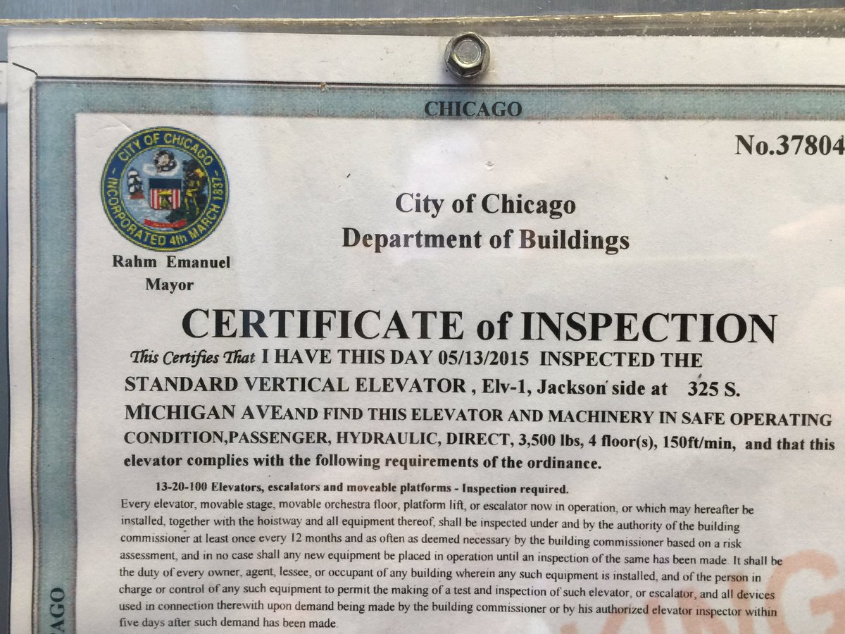 RoboMattias's tweet photo. Uhhhhh this elevator is overdue for inspection #chicago #departmentofbuildings https://t.co/QpnfiXAtZ9