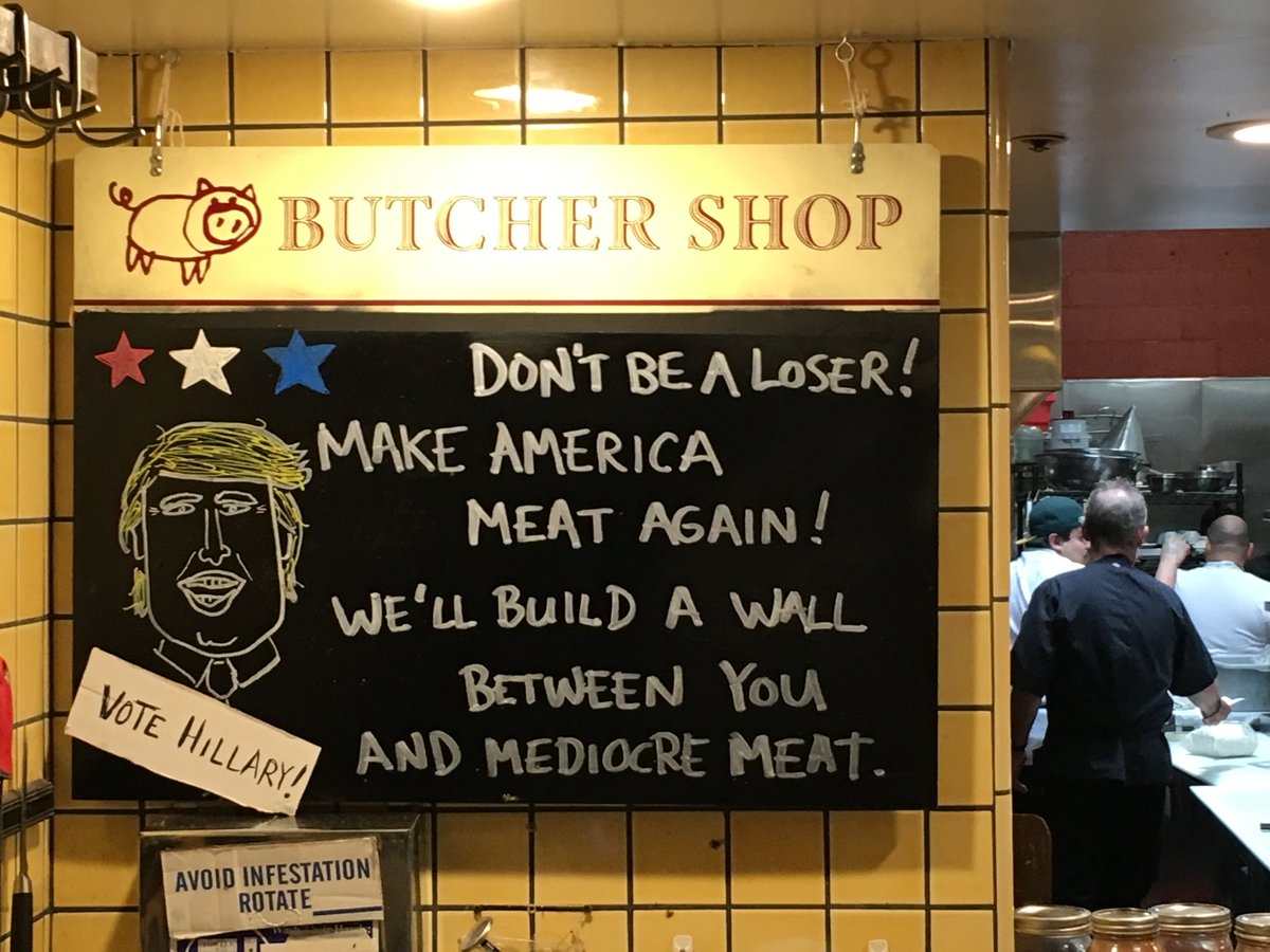 SFPRFirm's tweet photo. Best Pro @HillaryClinton sign in Berkeley at @Cafe_Rouge restaurant and butcher shop! https://t.co/fu8BkHsD0L