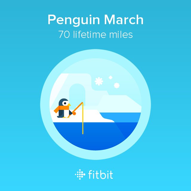 lazybear214's tweet photo. I covered 70 miles with my #Fitbit and earned the Penguin March badge. https://t.co/1aJXq9RChn