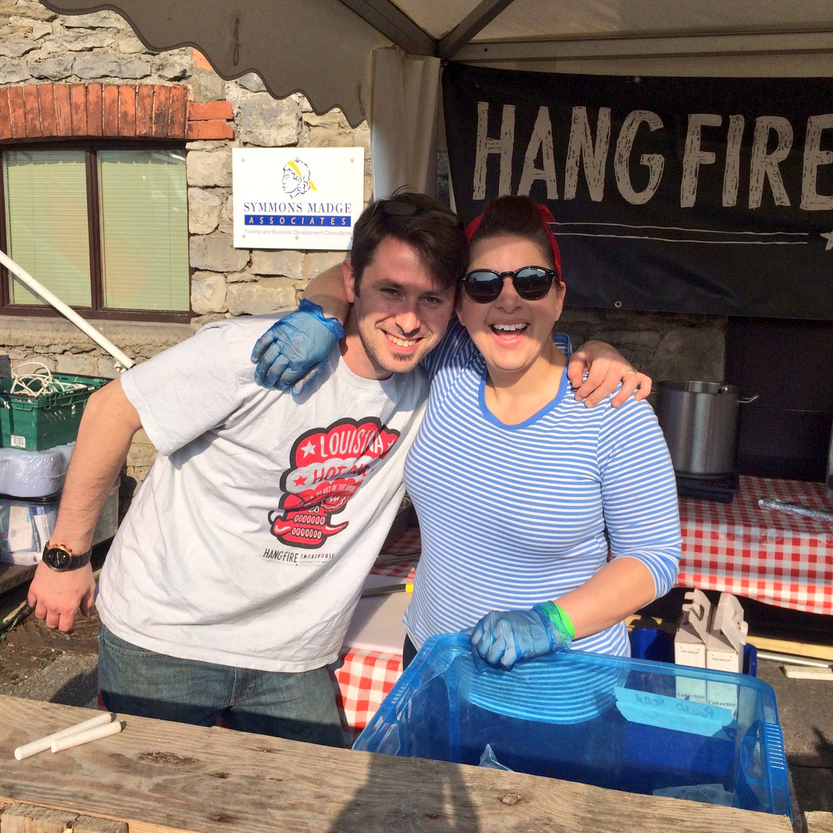 hangfirebbq's tweet photo. Hang Fire Sam hanging out with @hangfiredave getting ready to smoke up a storm on Big Mama Thornton @CowbridgeFDF https://t.co/L2hLPrSBN8