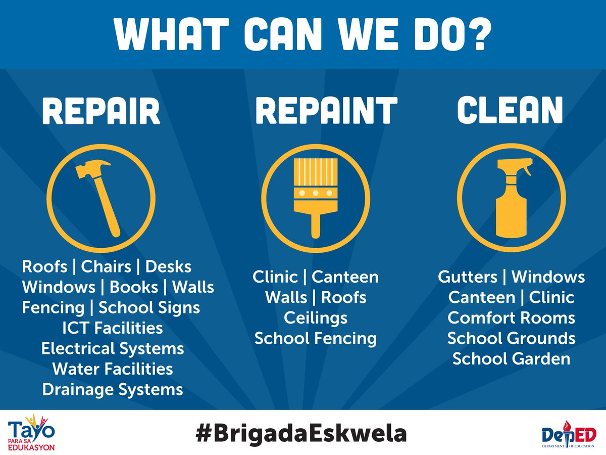 DepEd_PH's tweet image. Brigada Eskwela'16 na! Here are some tips which you can do to make every classroom learner-friendly:
#BrigadaEskwela