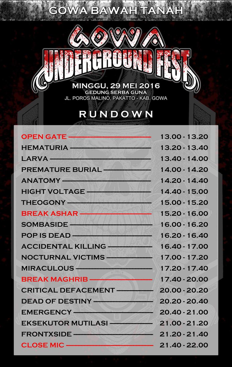 RUNDOWN "GOWA UNDERGROUND FEST" at Ged. Serba Guna Pakkato - Gowa
