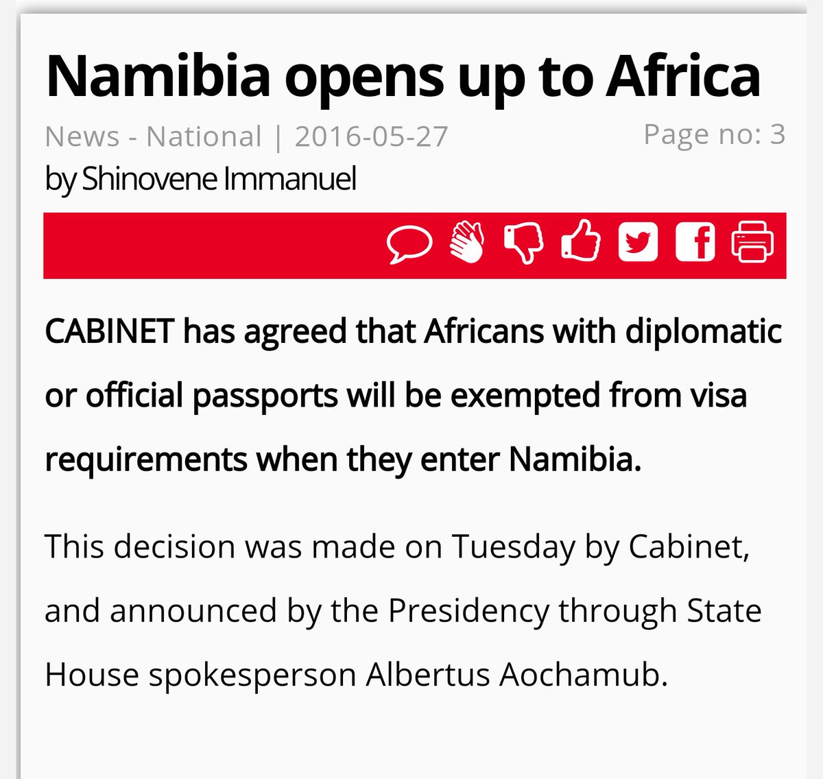 Namibia had scrapped visa requirements for all Africans!