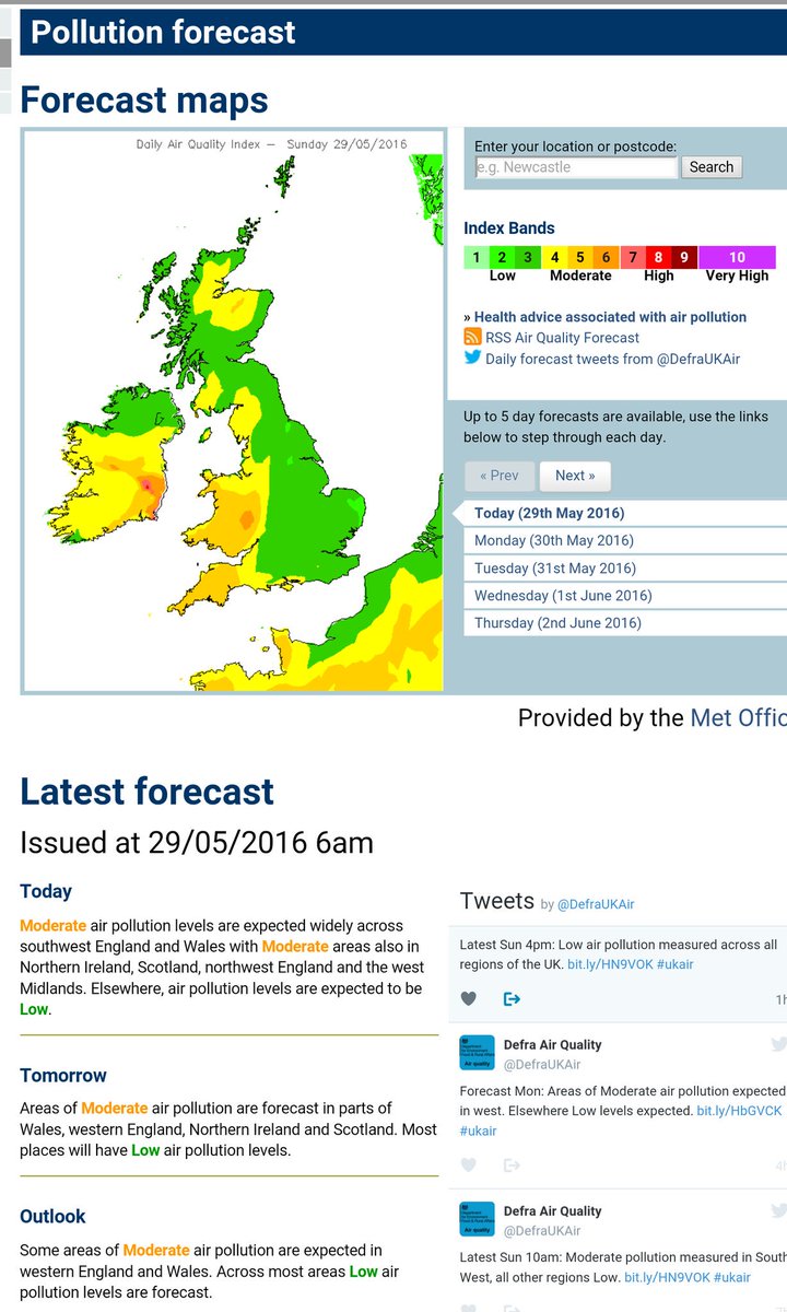 Moderate #AirPolluton in SW +high humidity via @DefraUKAir
Important to monitor #HF symptoms uk-air.defra.gov.uk/forecasting/