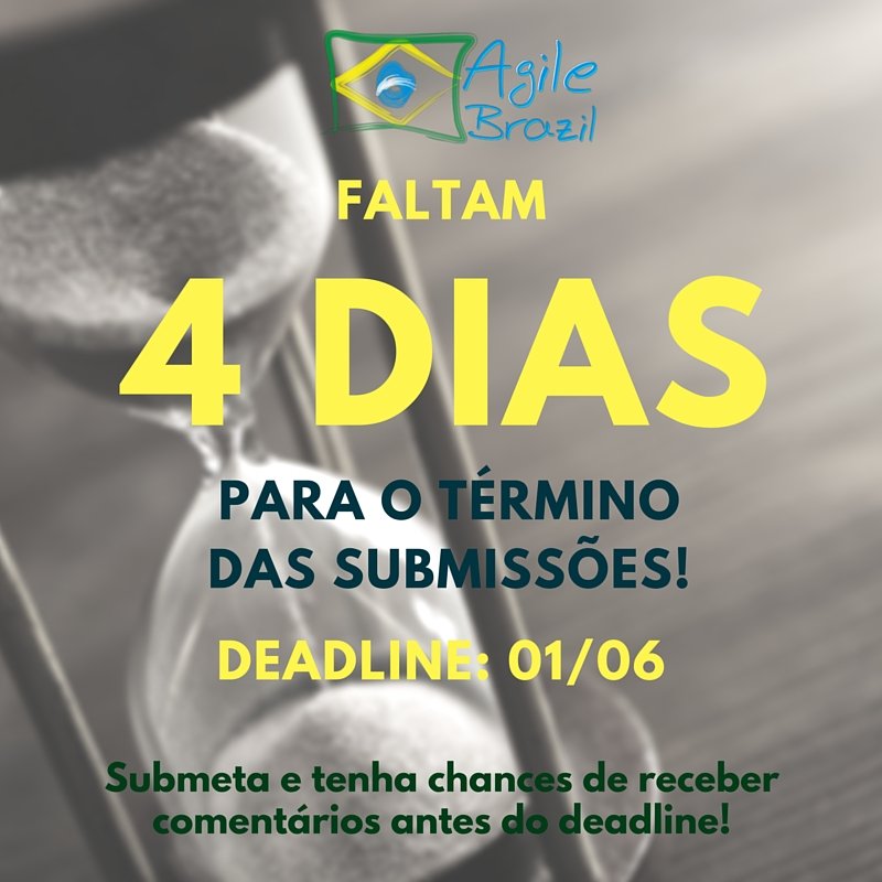 andoagile's tweet photo. agilebrazil: RT andoagile: agilebrazil: Faltam 4 dias para o encerramento das submissões da #AgileBR! Deadline: 01… https://t.co/fwcqm6XqAQ