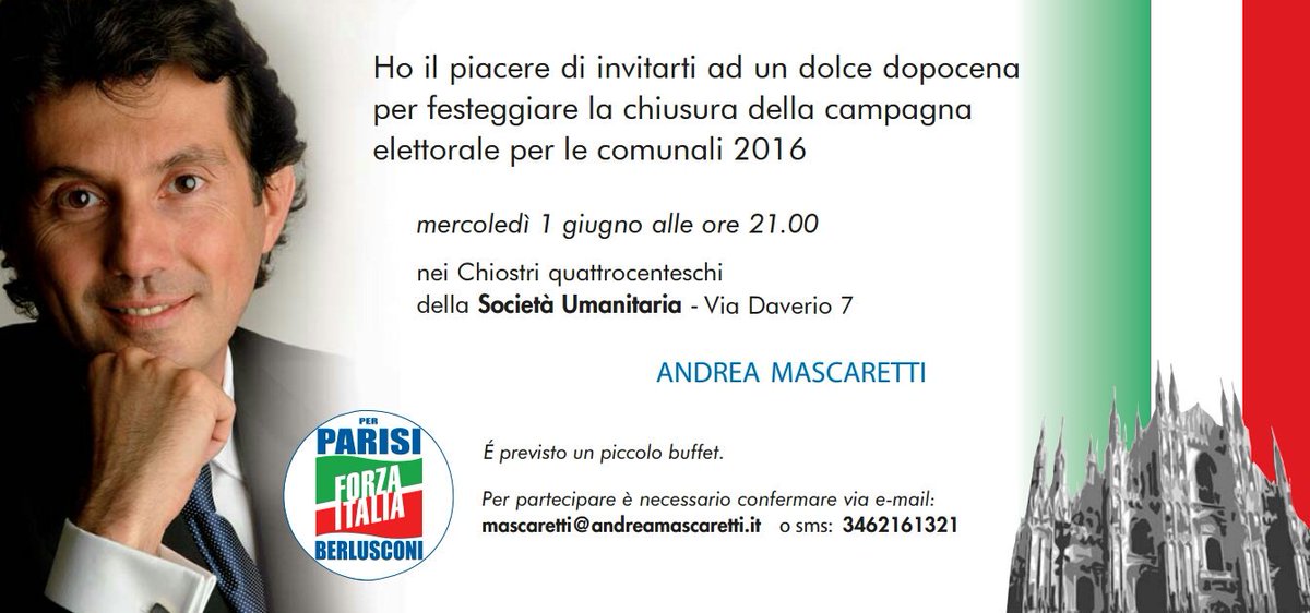 votaMascaretti's tweet photo. 1 giugno alle 21 chiusura della mia compagna elettorale alla @SUmanitaria. Ti aspetto. #VotaMascaretti #Milano https://t.co/sMUqVaMNZX