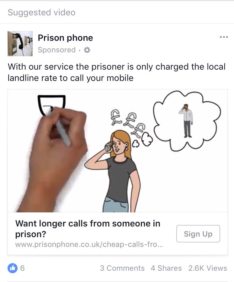 RhiannonNeads's tweet photo. Facebook totally nailing their targeted advertising today #SuggestedVideo #PrisonPhone https://t.co/KwgUuCIgAt