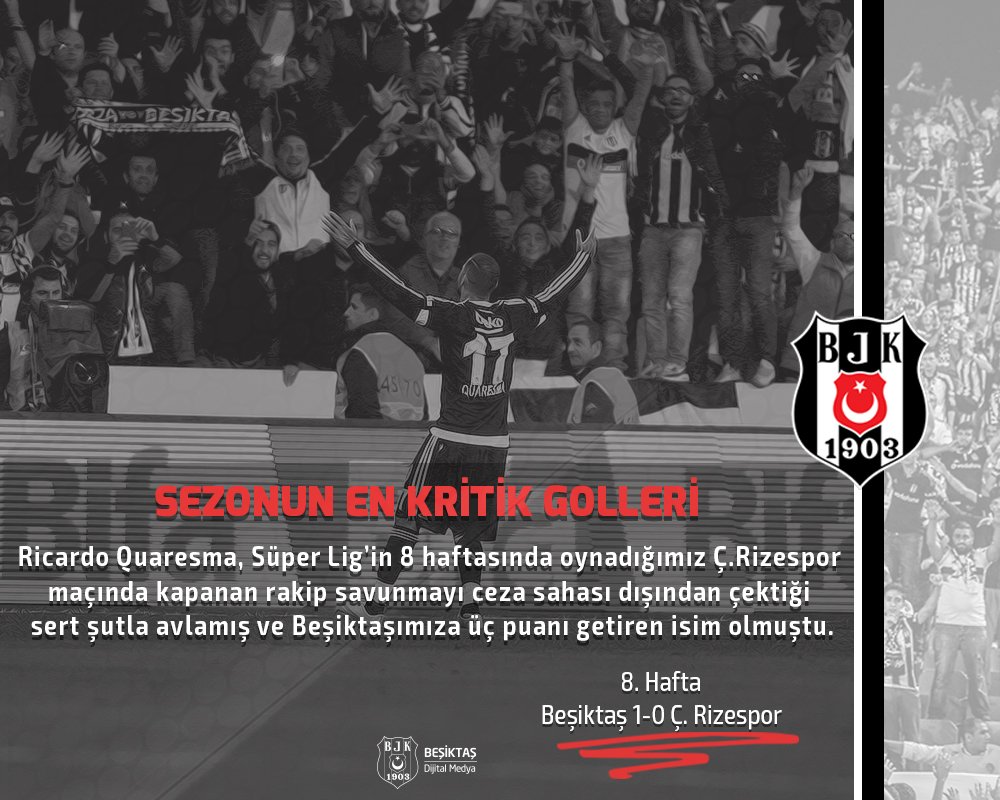 Besiktas's tweet photo. Ricardo Quaresma, Ç. Rizespor maçında attığı golle Beşiktaşımıza çok önemli 3 puanı kazandıran isim olmuştu. https://t.co/KVOKIBCJhj
