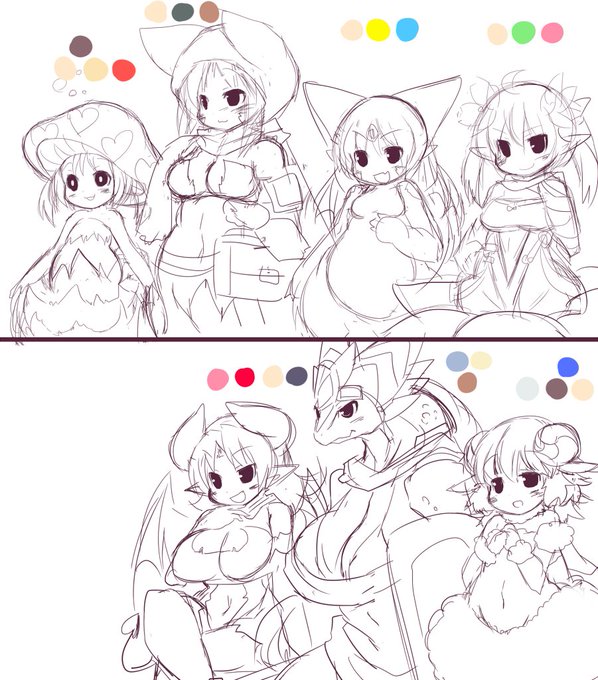 落書き 例のアレで考えてる仲間 これに人間の剣士を一人入れて8人…うーん 