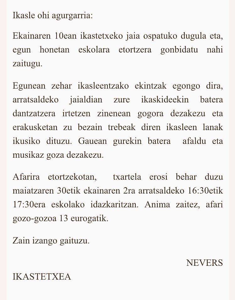 NeversDurango's tweet photo. Ikastetxeko jaiak! Animatu!🎉
#ikasleohiak #BeNevers #Neversekojaixek! https://t.co/DvxxD172OR