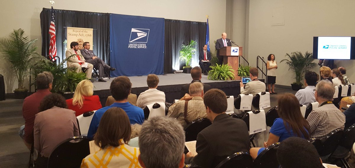 USPS's tweet photo. .@WorldStampShow hears from Michael Elston, Associate
General Counsel, about the newest #USPSstamp: #StampAct1766. https://t.co/tp8rgQts66