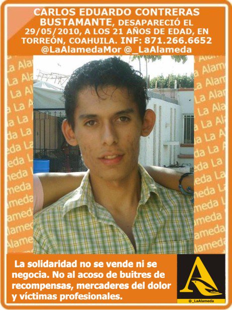 #TeBuscamos Carlos Eduardo Contreras Bustamante, 27 años, 29/5/10 #Torreón #Coahuila <a href="/Mamy_busc/">Mary Carmen</a> <a href="/GenaroHita/">Genaro Hita</a>