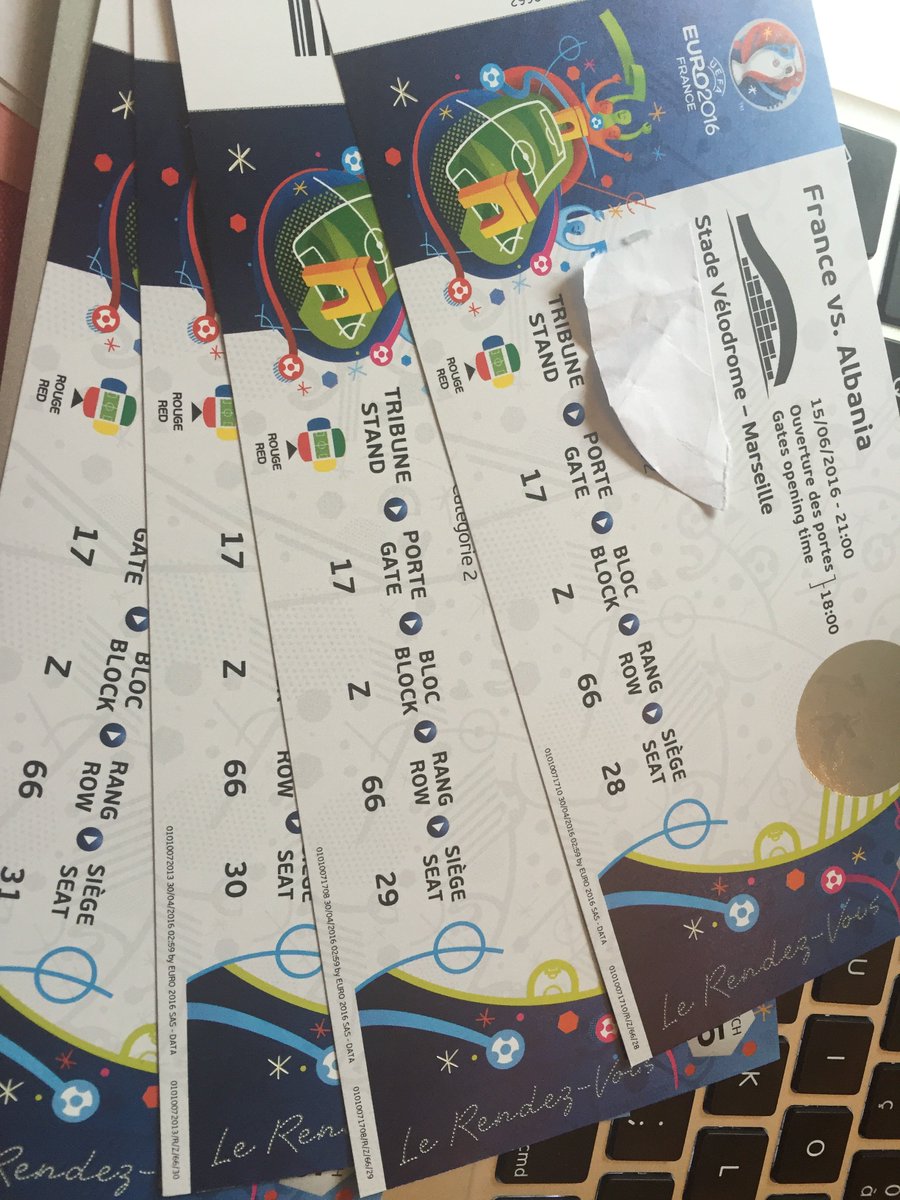YQ1414's tweet photo. Plusieurs billets de l'Euro 2016 à vendre dont France - Albanie le 15 juin à Marseille.
Catégorie 2 https://t.co/RX0HxmklM3