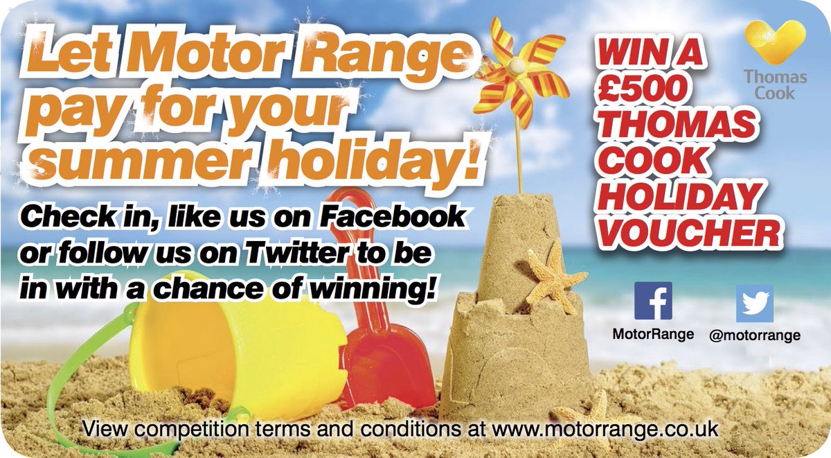 motorrange's tweet photo. Our competition ends on Tuesday! Follow &amp; RT for your chance to #WIN £500 of Thomas Cook vouchers. 🌞🌴 https://t.co/kwOA8Hnmvh