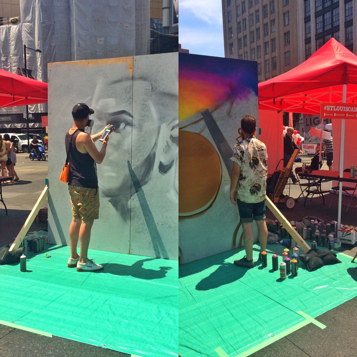 IRISBLUtweet's tweet photo. Who can guess what our graffiti artists have in the works?! Stop by to see the final product! @StLouisWings https://t.co/b0ueJ8G3cb