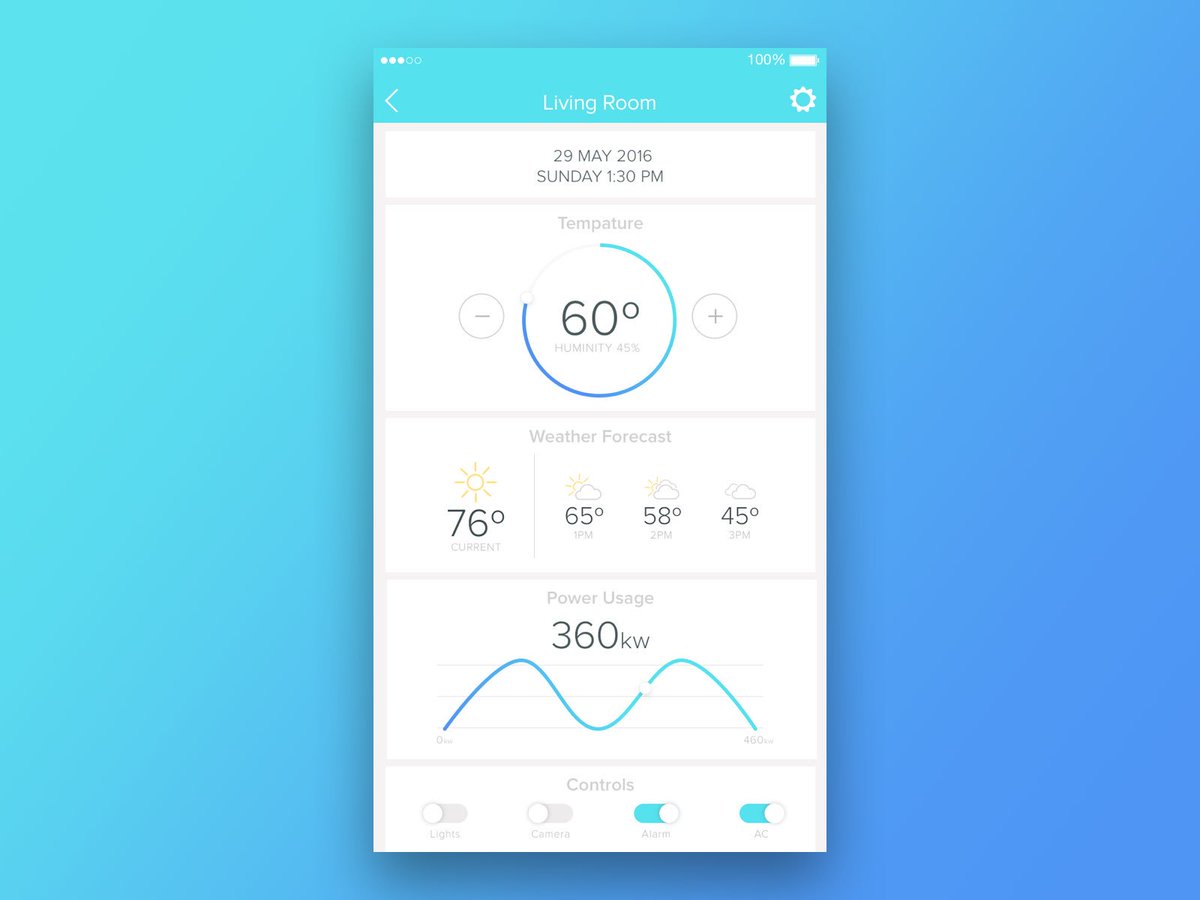 VinnyGDesign's tweet photo. Daily UI Day 021 - Home Monitoring App #DailyUI #day021 #uidesign #sketchapp https://t.co/EXwvqBVDw4