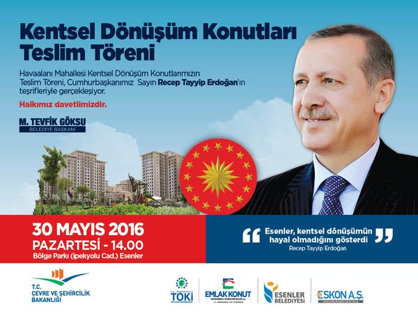 Türkiye'nin ilk  kentsel dönüşüm projesi Sn. Cumhurbaşkanımızın teşrifleriyle 
#CumhurbaşkanımızEsenlerde