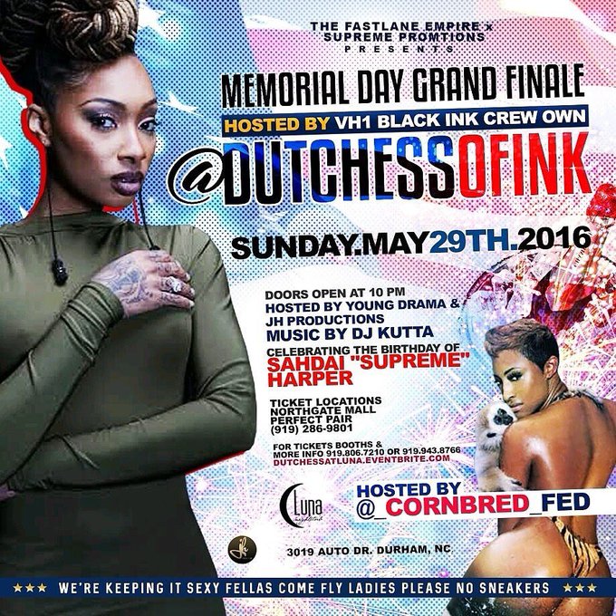 Tonight! *MEMORIAL GRAND FINALE* #VH1 #BLACKINKCREW DUTCHESS @lunanightclubnc&nbsp;&nbsp;https://t.co/ctAlEOUUHh<a href="/tag/vh1"class="tags">#VH1</a><a href="/tag/blackinkcrew"class="tags">#BLACKINKCREW</a>