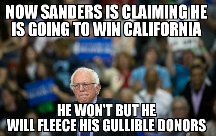 sheriffali's tweet photo. Dem Con Man Sanders claims he is going to win California!
#ConManSanders
#FleecingGullibleDonars
#VoteHRCCalifornia https://t.co/tJeZM9Ky9q